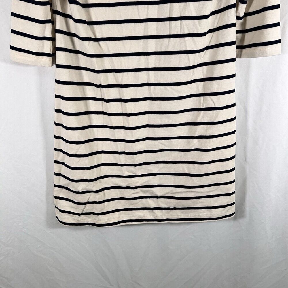 J Mclaughlin Dress Women's Medium White Black Striped 3/4 Sleeve 100% Cotton - Picture 3 of 11
